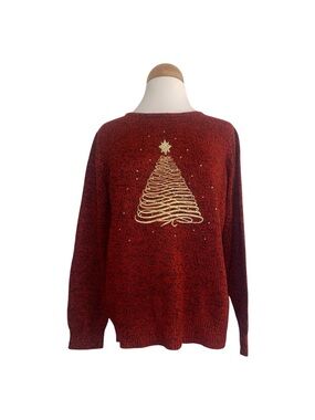 Women’s Croft & Barrow Red Holiday Sweater with Gold Tree Embroidery XL
